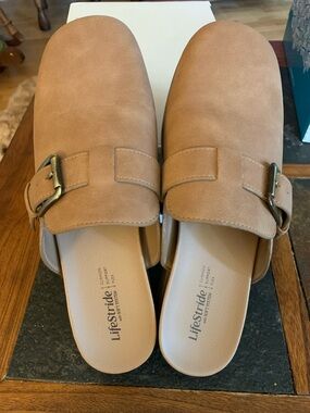 Life Stride Tan Slip-On Mule with Buckle Accent
